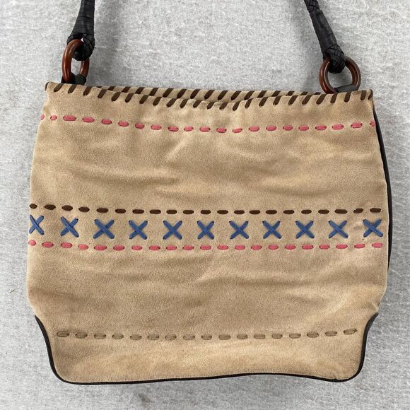The Sak Hobo‎ Slouch Shoulder Bag Beige Woven Vegan Suede Aztec Western Purse - Picture 4 of 10